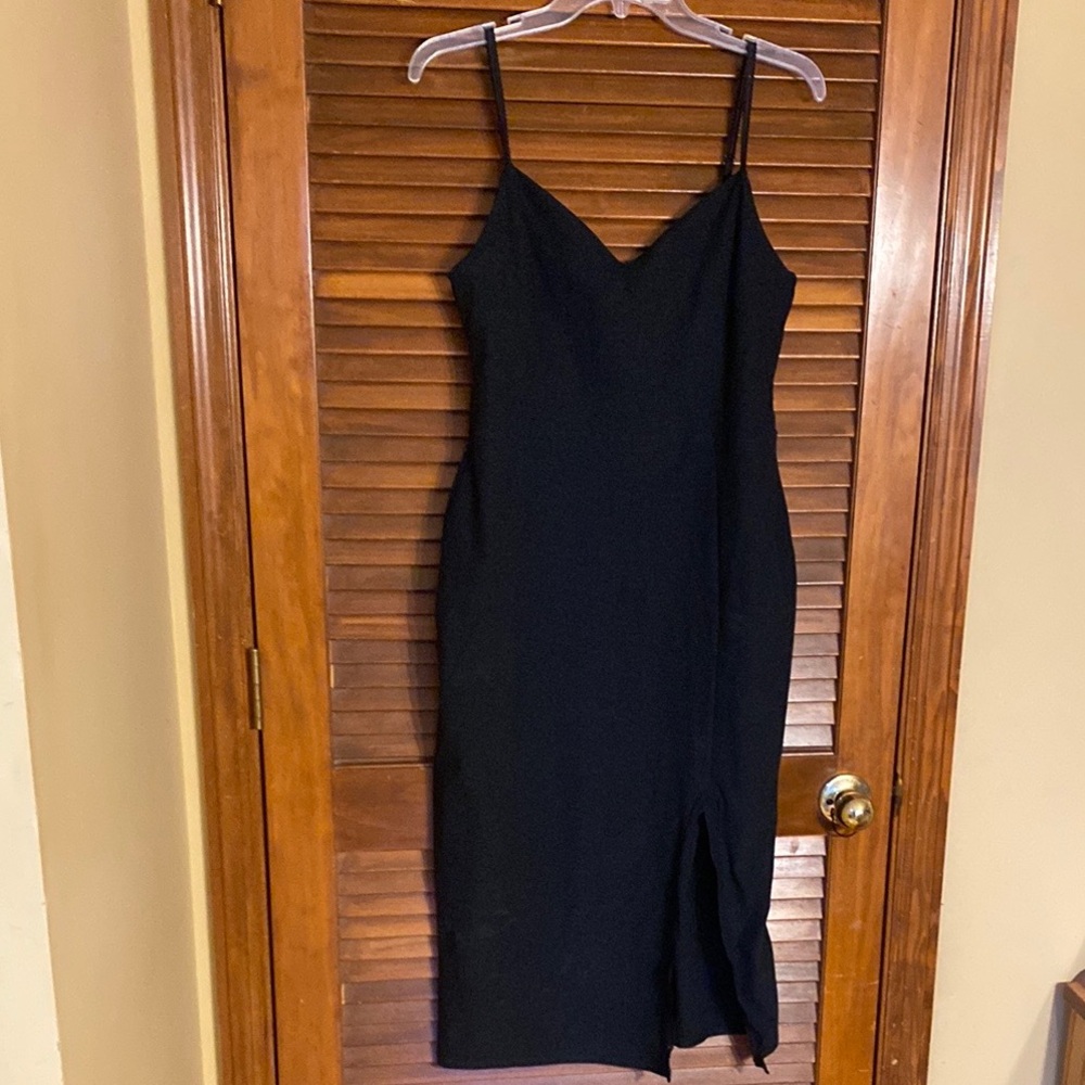 Beyond Yoga Black Slip Dress with Side Slit